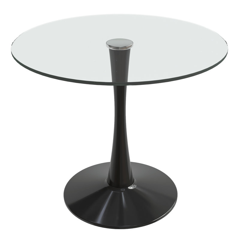 Elkton 35" Round Dining Table with Glass Top and Iron Pedestal Base Restaurant Table - Seats 2-4 Person for Kitchen and Dining Room