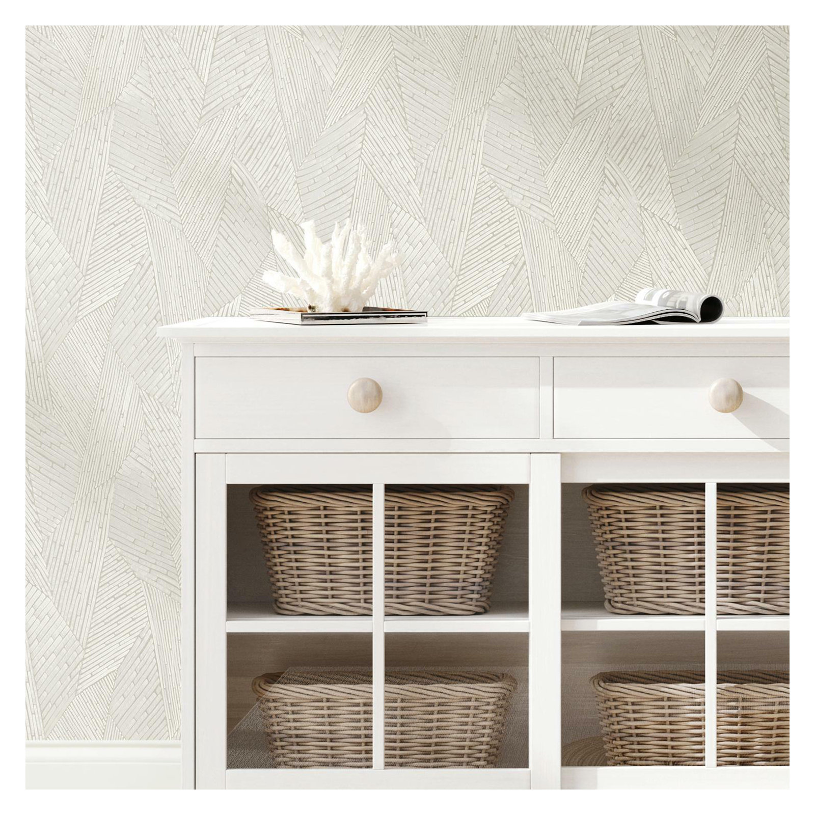 Peel & Stick Geometric Roll, Taupe/White