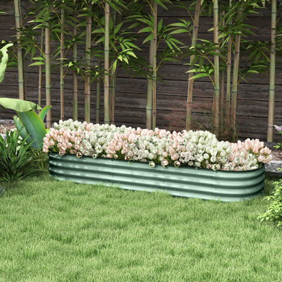 Galvanized Metal Outdoor Garden Bed, 6.4' X 2' 1', Elevated Planter With Edge, For Flower, Herb & Vegetable Growing, Easy To Install, Self-Draining, Modular Bed Kit, 76.5" L 23.5" W 11.62" H Planting
