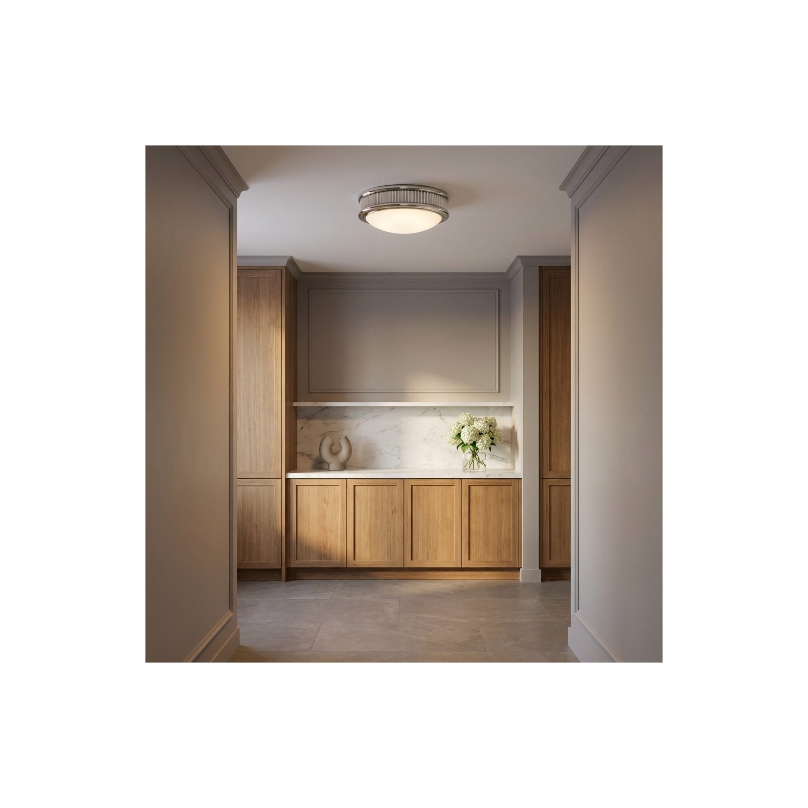 Rigsby Flush Mount, Polished Nickel, 3" H x 8" W x 8" D