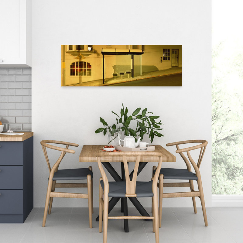 USA California San Francisco Bus stop at night 1 Piece Wrapped Canvas Panoramic Wall Art, 30.48 cm H x 91.44 cm W
