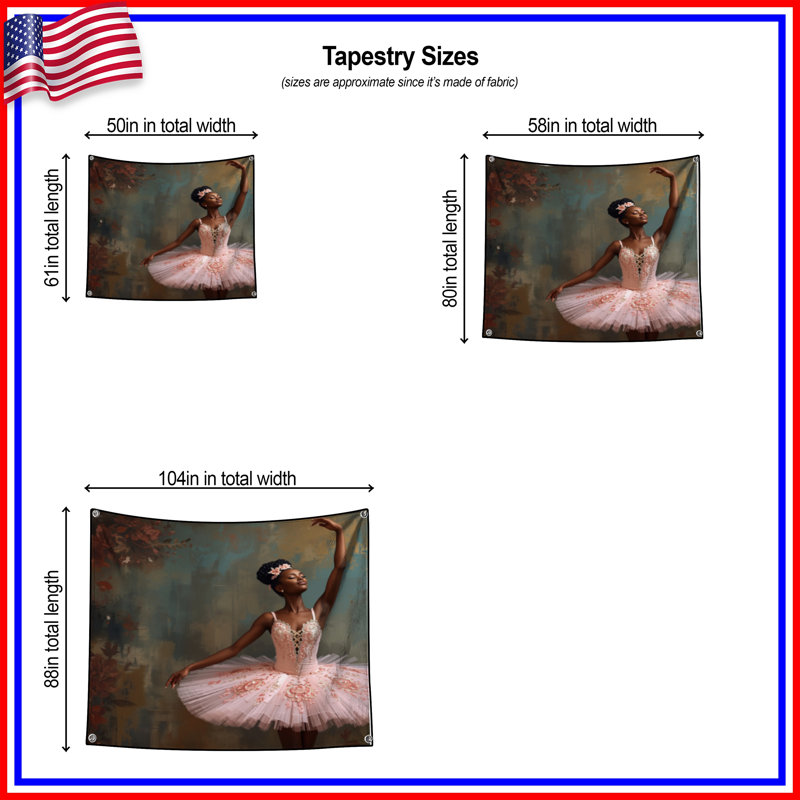 Tapisserie murale ballerine en tutu rose - décoration murale ballet, H 68 po x l 80 po avec 4 œillets