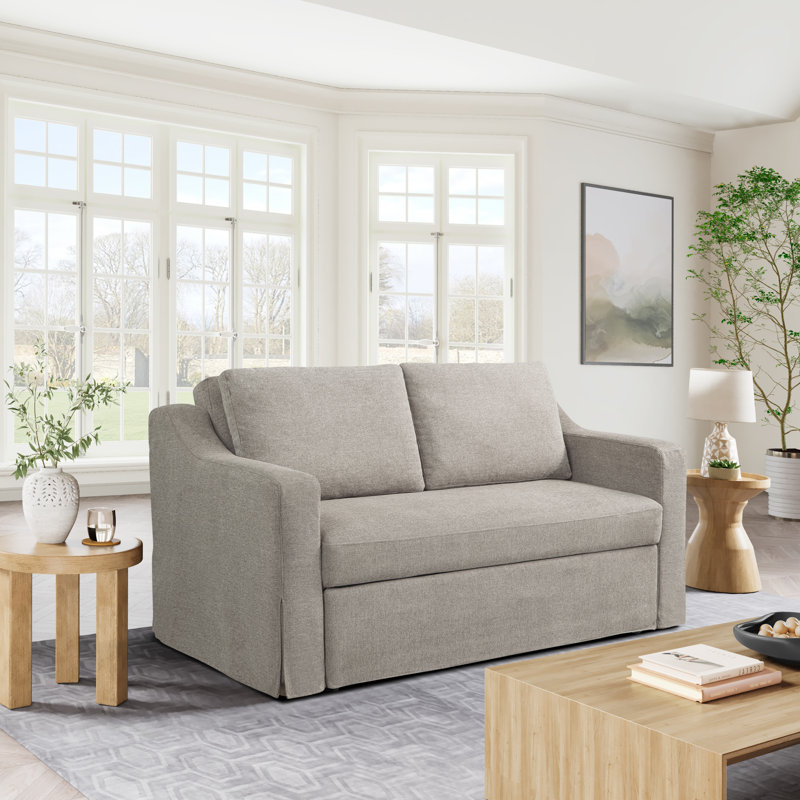 Serta Harvey 66.1" Full Size Convertible Sleeper Loveseat with Pop-Up Bed, Textured Woven, Flax