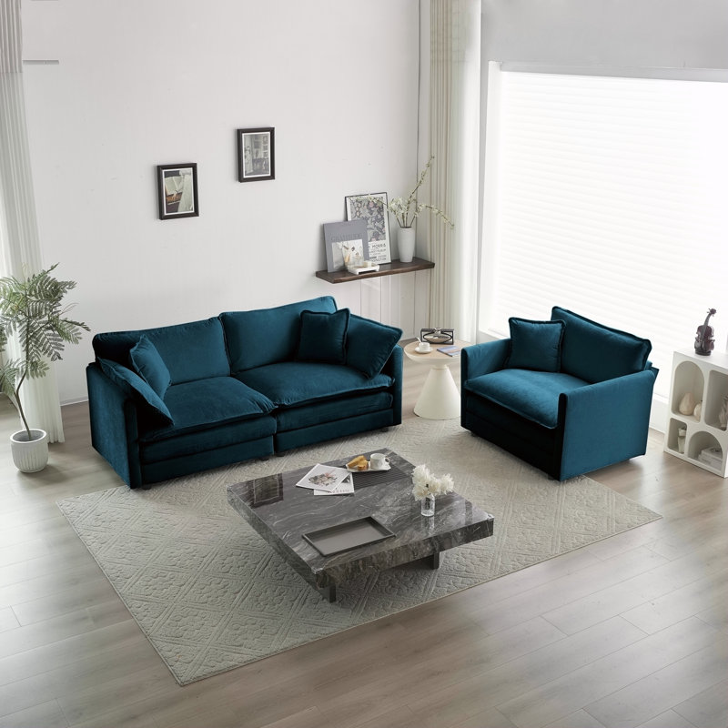 Ensemble 2 pièces de causeuse et de chaise rembourrées en chenille pour salon, solution de mobilier confortable et élégante