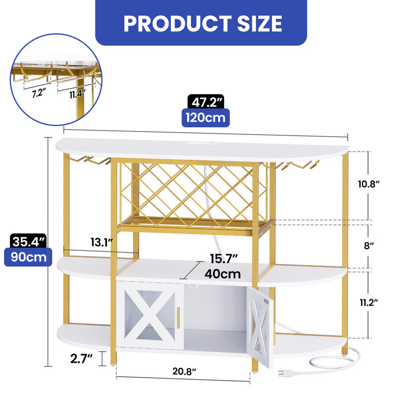 Hornice 47.24'' Bar Cabinet, White/Gold