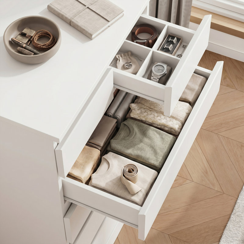 Commode 6 tiroirs Minimalist Modern, Blanc, 6
