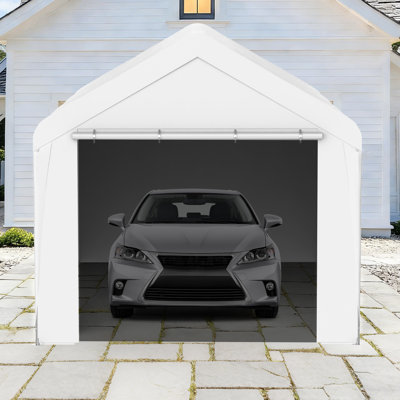 Outdoor Carport 10' X 20' Portable Garage Car Shelter Shade With Removable Sidewalls & Doors, Carport Canopy With Powder-coated Steel Frame For Outdoor Party, Birthday, White