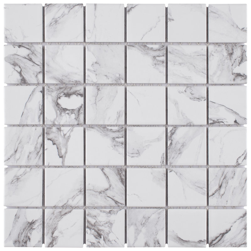 Katina Calacatta 1.88" x 1.88" Porcelain Grid Mosaic Wall & Floor Tile