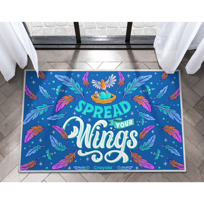 Tapis bleu bien tissé «Crayola Spread Your Wings», Rectangle 2 pi x 3 pi