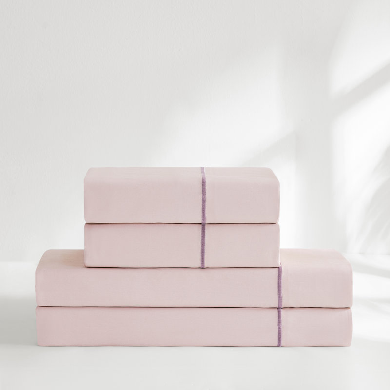 Linear Cotton Sheets Hushed Violet 4 Piece Set King, King Sheet Set, Pink