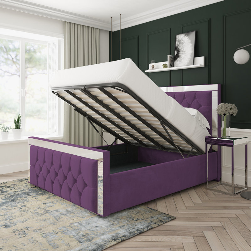 Naples Velvet Upholstered Ottoman Bed Frame, Small Double (4'), Purple