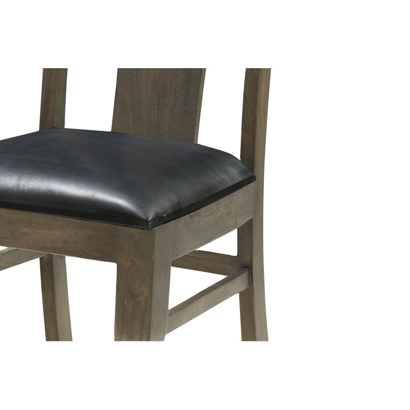 Chaises de salle à manger Josiane en bois massif et cuir véritable, 99 cm (39 po), couleur brun foncé (ensemble de 2)