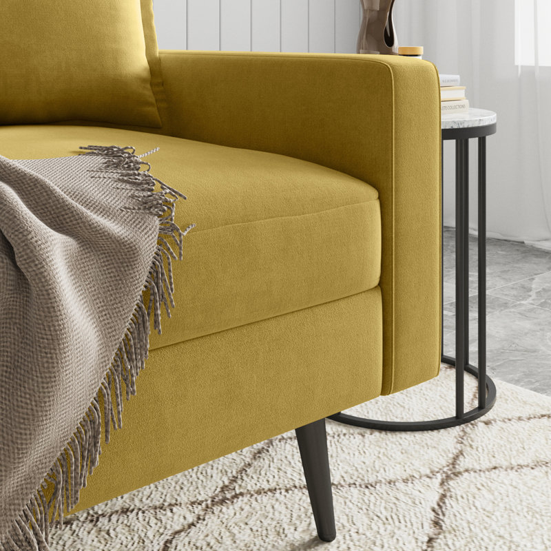 70" Velvet Square Arm Sofa, Goldenrod Velvet, Black
