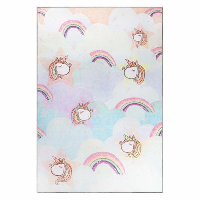 Tapis d'intérieur à thème arc-en-ciel et licorne Mondale pour chambre d'enfant