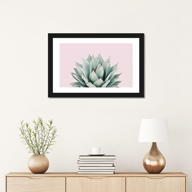 «Agave» par Sissi et Seb - impression d'art graphique, H 16 po x l 24 po x P 1 po, Blanc, Papier encadré noir