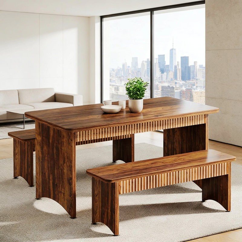 Ensemble de salle à manger 3 pièces, table de cuisine de style campagne avec deux bancs