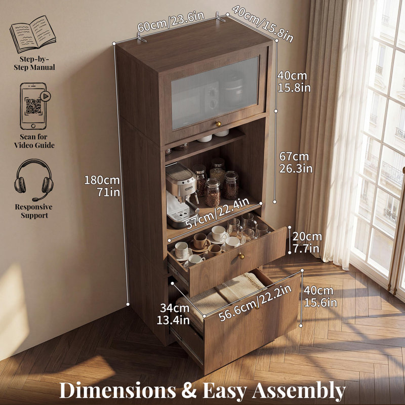 Armoire de rangement pour micro-ondes 2 pièces, Brun