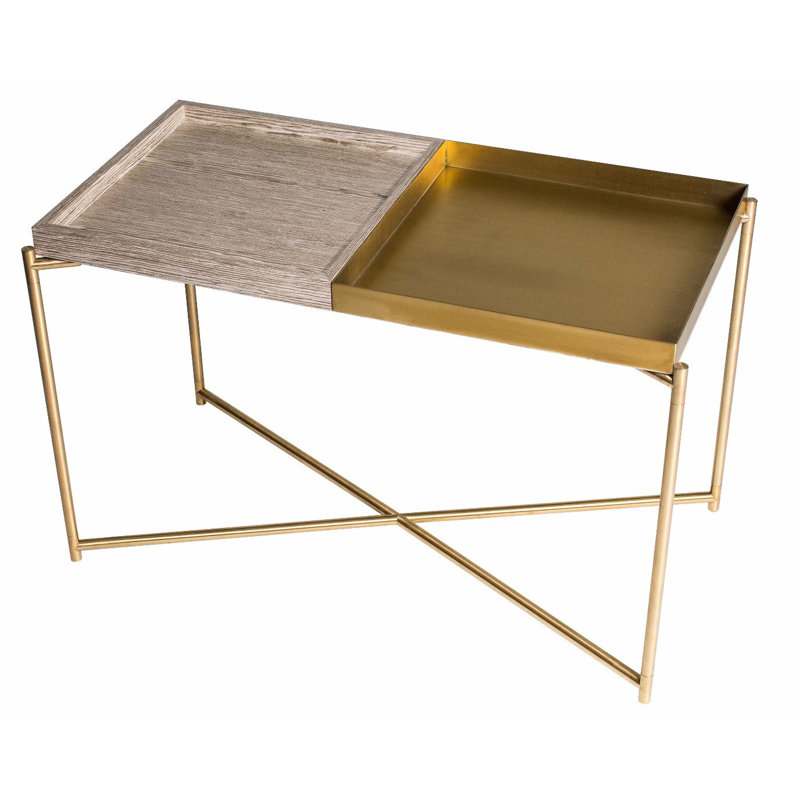 Bedell Tray Top End Table, Brass, Weathered Oak/Brass