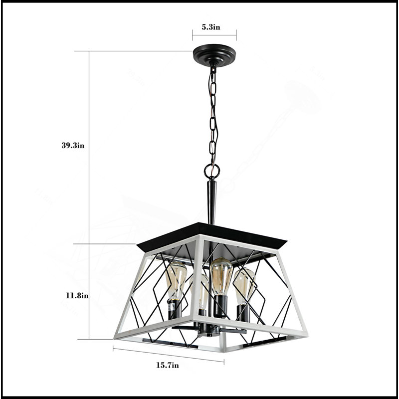Lustres de ferme 4 lumières pour salle à manger (sans ampoules), Noir / blanc