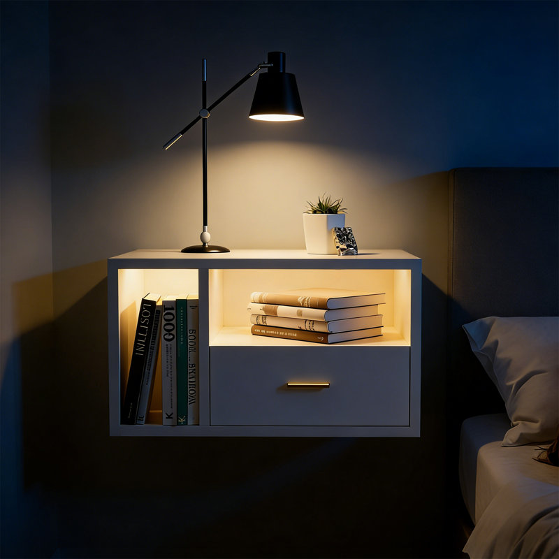 46.5cm W Manufactured Wood Bedside Table, White