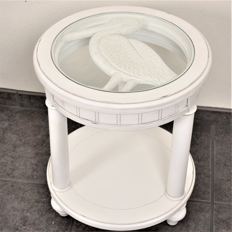 Kolya Whtie Washed Round Coastal End Table
