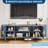 70in Fluted TV Stand Fits TVs Up to 80 Inches, Navy Blue Wood Entertainment Center Media TV Console with Faux Marble Top-1073957161