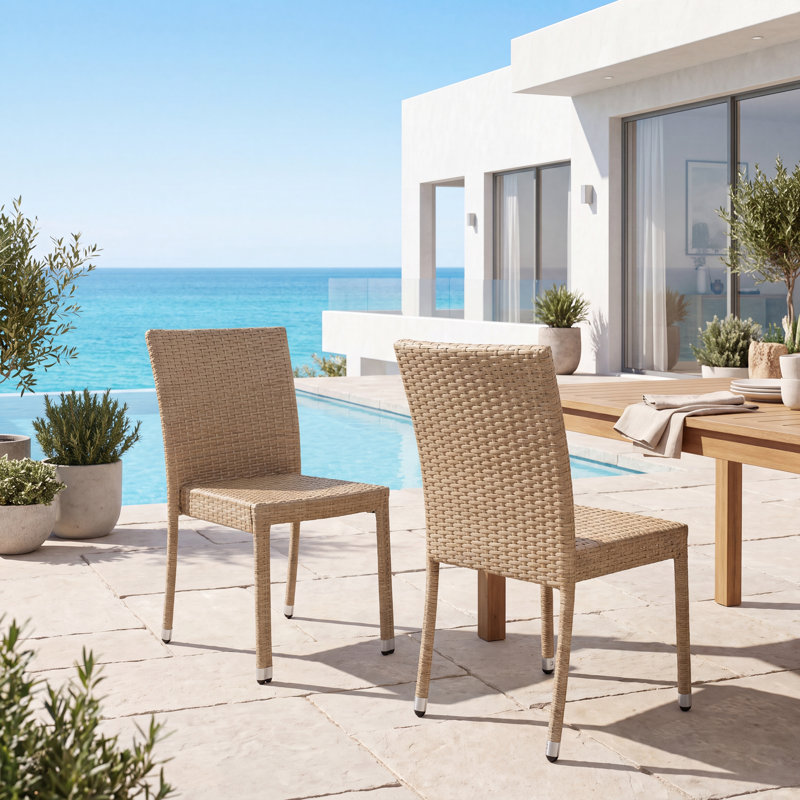 Takhiya Stacking Patio Dining Side Chairs, Natural