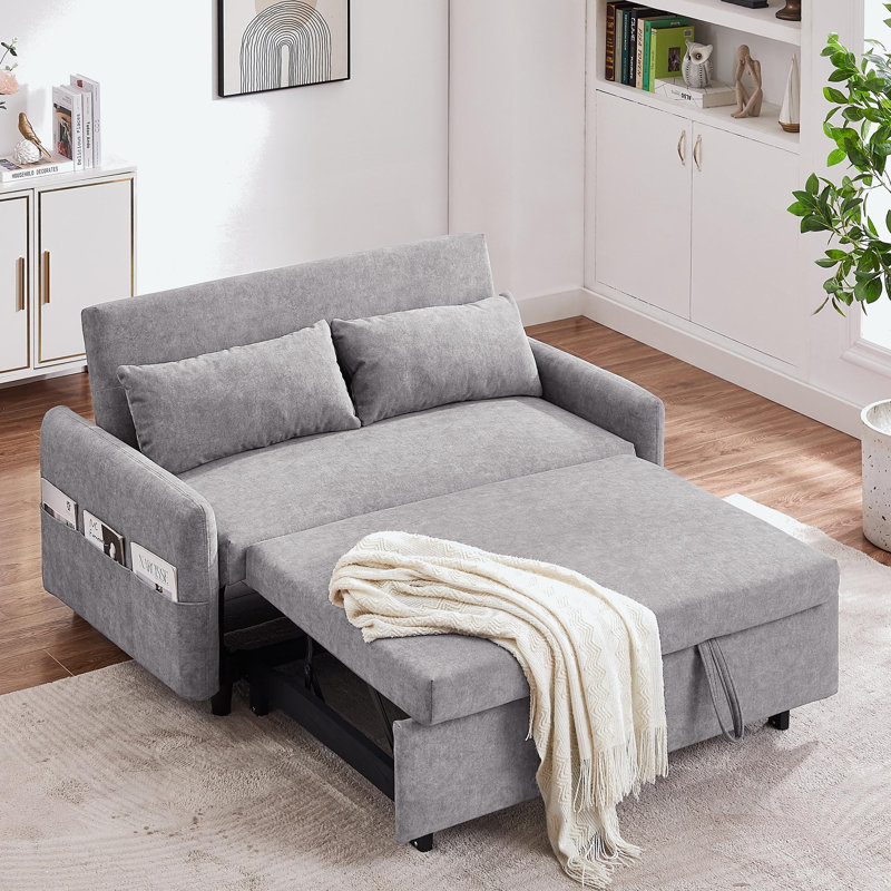 Morisel modern Sofa 54.5'' Sofa Bed Pull Out Couch Pull Out Sofa Sleeper Sofa Sofa Bed, Gray Microfiber