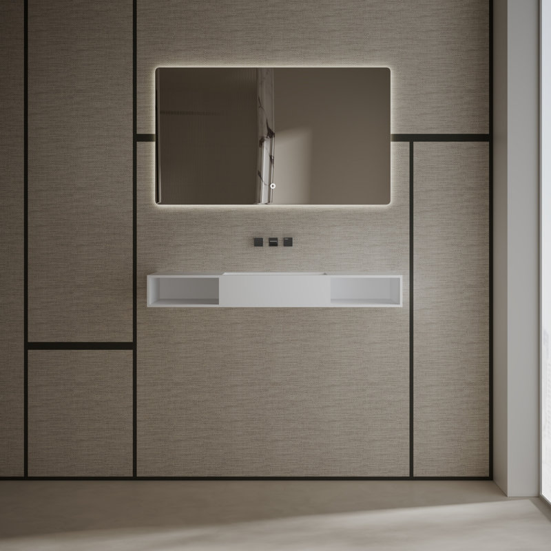 Lavabo de salle de bain mural à surface solide 47 "x 16" Monblari blanc mat, Blanc mat