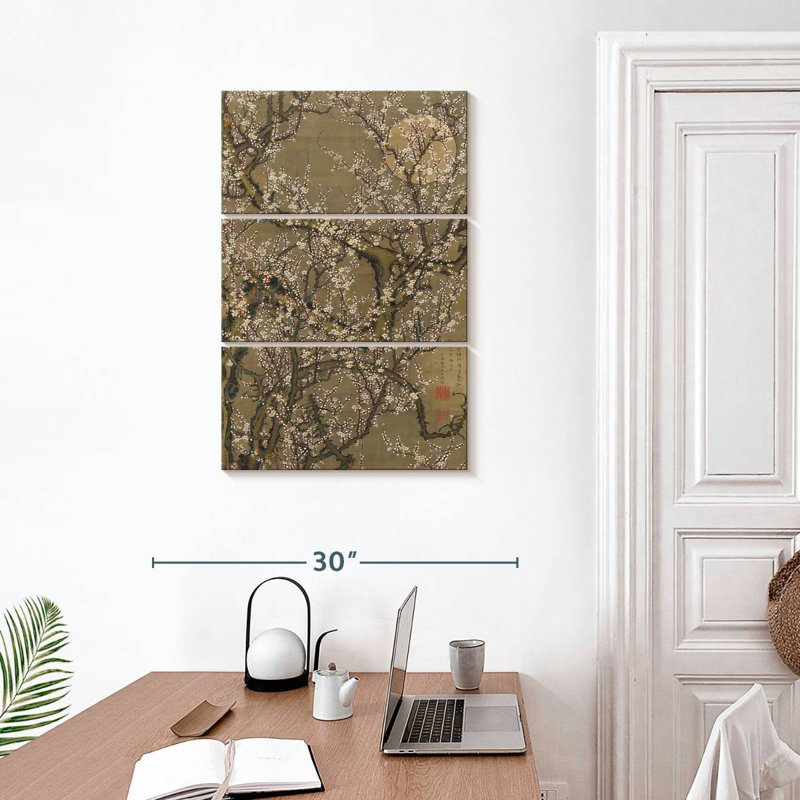 Harnek prune blanche en fleurs et lune, H 32 po x l 20 po