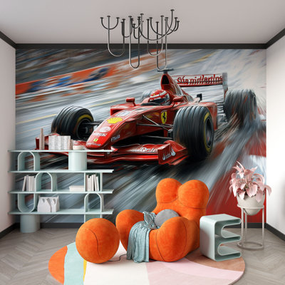 Ferrari Formula 1 Wall Mural – Red Racing Car Wallpaper For Bedroom & Gamer Room (Non-Woven) 