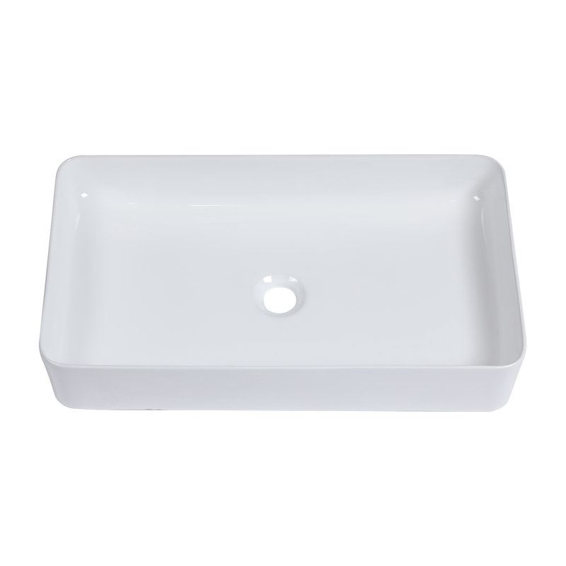 24"X14" White Ceramic Rectangular Vessel Bathroom Sink