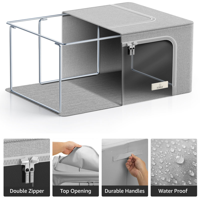 Small Storage Box Foldable with Window & Handles 4 Pack, Gray
