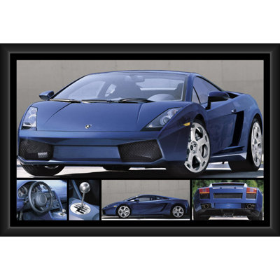 ACHETER DE L'ART POUR MOINS Lamborghini Gallardo sous licence officielle - affiche d'art encadrée - 24 x 36 pouces - cadre en bois d'ingénierie robuste avec verre plexi - prêt à être accroché