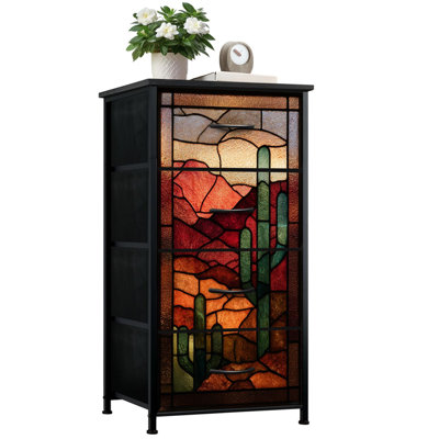 Commode Western pour chambre à coucher avec 4 tiroirs de rangement Commode en verre teinté surélevé de style gothique Saguaro Cacti avec commode en acier pour hall d'entrée