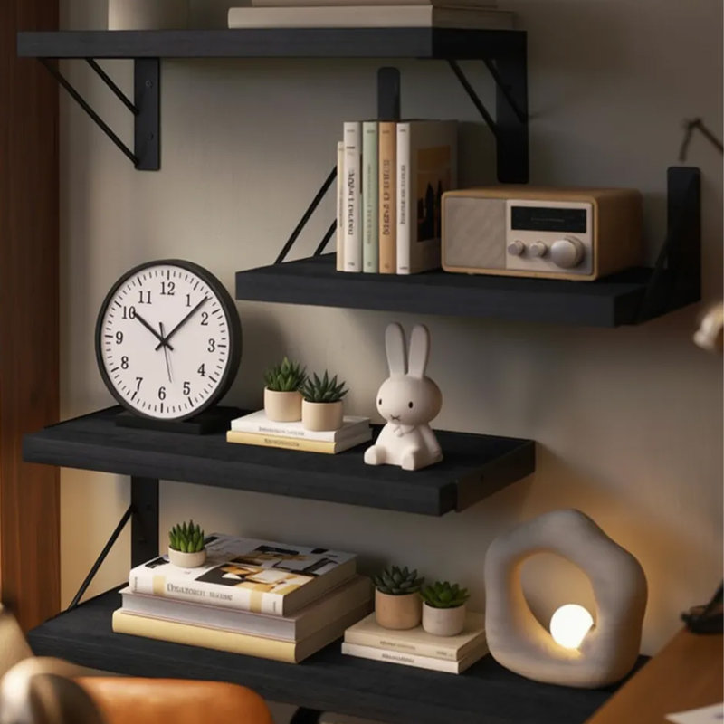 Ensemble de 4 tablettes flottantes en bois massif, tablettes de rangement murales rustiques pour salle de bain, cuisine, chambre à coucher et bureau