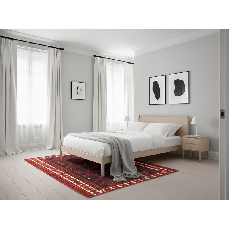 Tapis traditionnel rouge / noir, Rectangle 5 pi x 7 pi