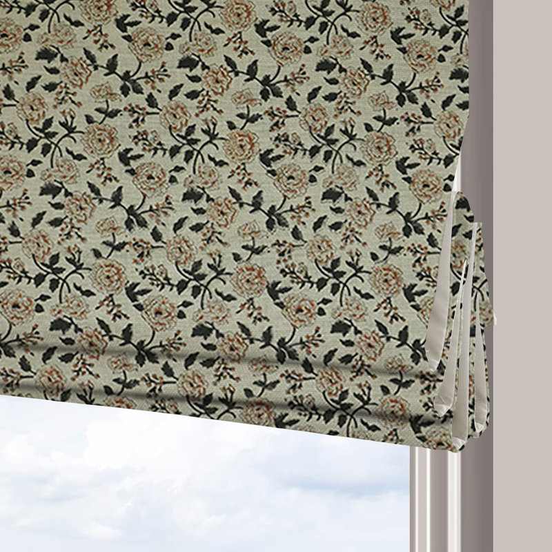  Lin floral brun fait à la main élégant, abat-jour romain pour rideaux 100% occultant, portes de chambre à coucher, de cuisine, de couloir et françaises, tissu doux et confortable pour l'intimité, Rameshwaram
