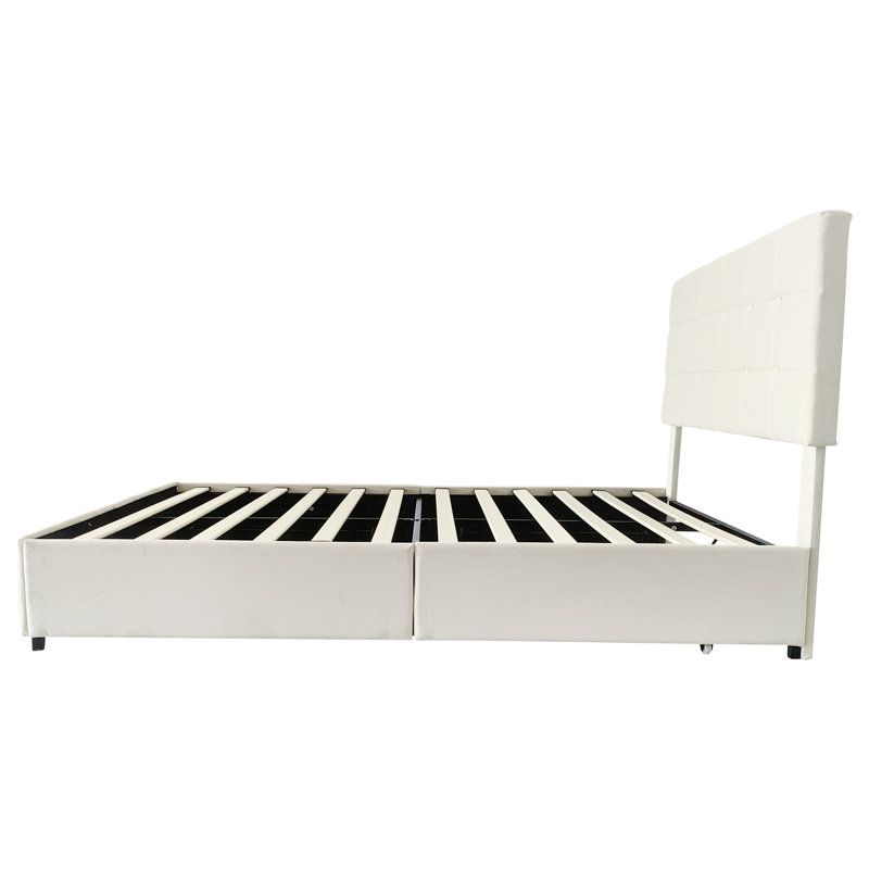 4ft6 Upholstered Bed With 4 Storage Drawers, Beige
