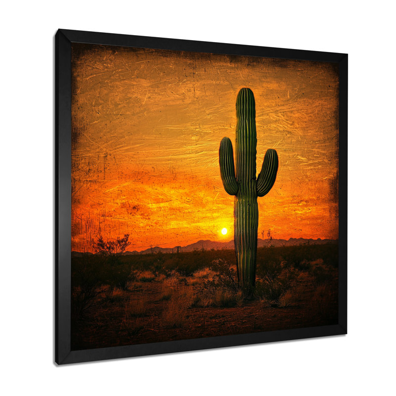 Décoration murale Marguery «Cactus in the Desert Glow I» - cactus, H 16 po x l 16 po, Reproduction encadrée d'une seule photo
