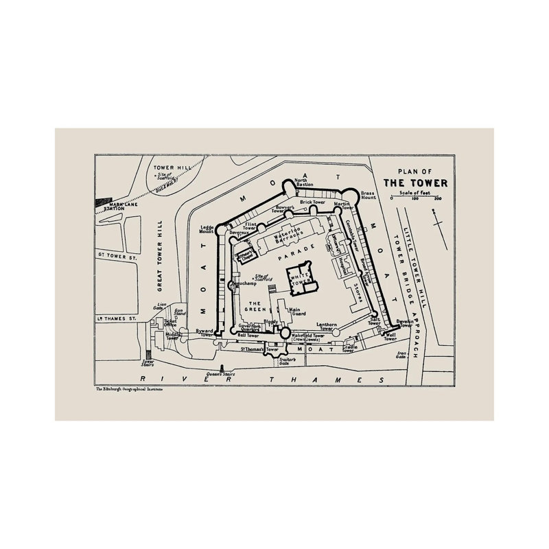Tower Of London Floorplan by Bibliotography - Wrapped Canvas Painting, 20.32 cm H x 30.48 cm W