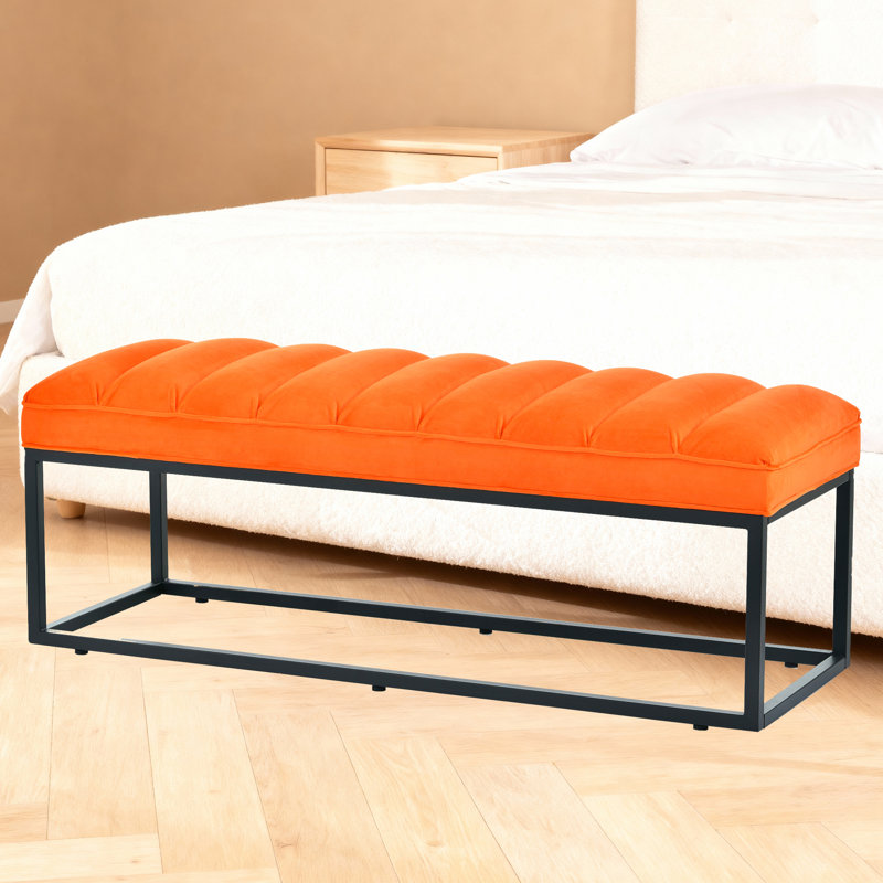 53.54" Fabric Bench with Metal Frame, Orange 