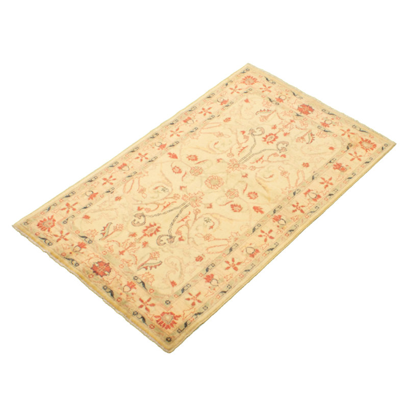 Tapis décoratif Ivoire en laine noué à la main de conception unique 3 pi 10 po x 6 pi 4 po Detjon