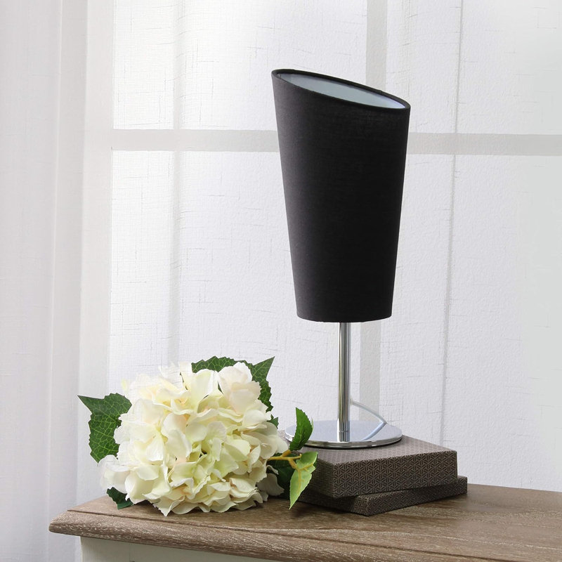  Mini lampe de table chromée avec abat-jour en tissu incliné pour chambres à coucher et tables de chevet, Noir