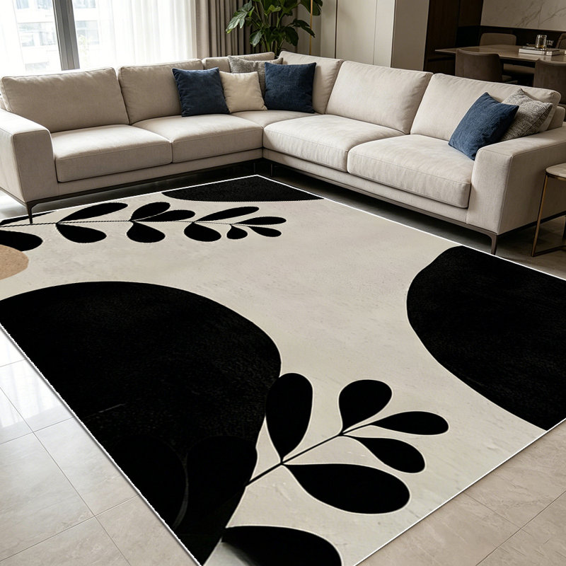 1PC Minimalist Black Neutral Botanical Abstract area rugs for Living Room, Soft and Comfortable, Suitable for all seasons, easy-to-maintain, machine washable Indoor floor mat, Under Table Farmhouse suitable for dining room, bedroom, entryway, home