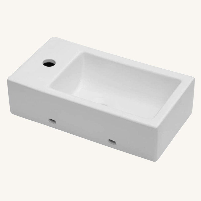 18X10 Inch White Ceramic Rectangle Wall Mount Bathroom Sink With Single Faucet Hole