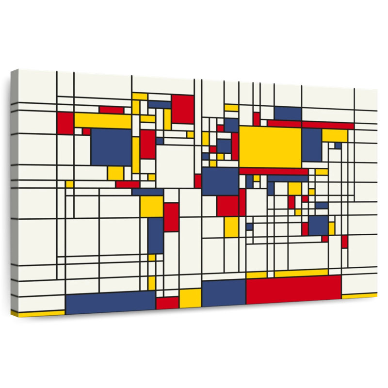 Aliaz World Map Abstract Mondrian Style I, 8" H x 12" W
