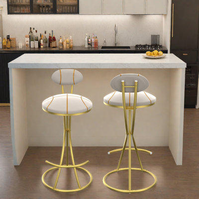 Stool Set Of 2 Modern Round Bar Stools With Velvet Backrest And Metal Frame