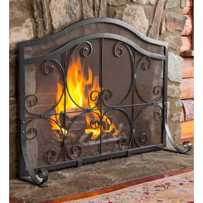 Large Crest Flat Guard Fireplace Screen