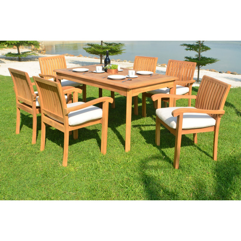 Kyla Outdoor 9 - Piece Teak Dining Set, 30" H x 71" L x 36" W, 6